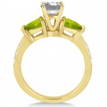 Emerald Diamond & Pear Peridot Engagement Ring 14k Yellow Gold (1.29ct)