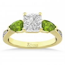 Princess Diamond & Pear Peridot Engagement Ring 14k Yellow Gold (1.29ct)