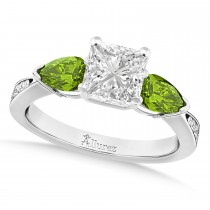Princess Diamond & Pear Peridot Engagement Ring 18k White Gold (1.29ct)