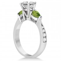 Princess Diamond & Pear Peridot Engagement Ring 18k White Gold (1.29ct)