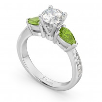 Round Diamond & Pear Peridot Engagement Ring 14k White Gold (1.29ct)