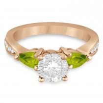 Round Diamond & Pear Peridot Engagement Ring 18k Rose Gold (1.29ct)