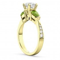 Round Diamond & Pear Peridot Engagement Ring 18k Yellow Gold (1.29ct)