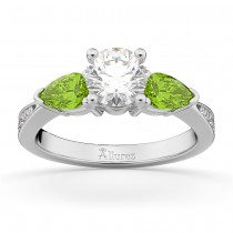Round Diamond & Pear Peridot Engagement Ring in Palladium (1.29ct)