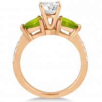 Cushion Diamond & Pear Peridot Engagement Ring 14k Rose Gold (1.79ct)