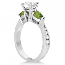 Cushion Diamond & Pear Peridot Engagement Ring 18k White Gold (1.79ct)