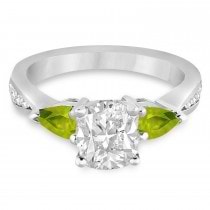 Cushion Diamond & Pear Peridot Engagement Ring in Platinum (1.79ct)