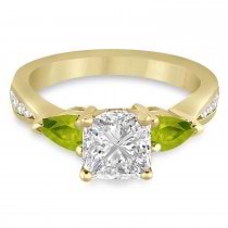 Princess Diamond & Pear Peridot Engagement Ring 14k Yellow Gold (1.79ct)