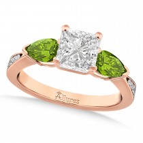 Princess Diamond & Pear Peridot Engagement Ring 18k Rose Gold (1.79ct)