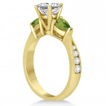 Princess Diamond & Pear Peridot Engagement Ring 18k Yellow Gold (1.79ct)