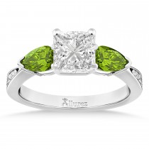 Princess Diamond & Pear Peridot Engagement Ring in Palladium (1.79ct)