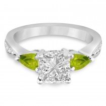 Princess Diamond & Pear Peridot Engagement Ring in Palladium (1.79ct)