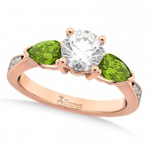 Round Diamond & Pear Peridot Engagement Ring 14k Rose Gold (1.79ct)