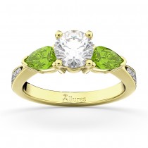 Round Diamond & Pear Peridot Engagement Ring 14k Yellow Gold (1.79ct)