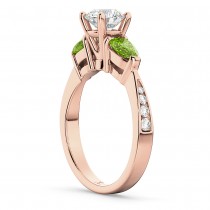 Round Diamond & Pear Peridot Engagement Ring 18k Rose Gold (1.79ct)
