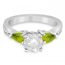 Round Diamond & Pear Peridot Engagement Ring 18k White Gold (1.79ct)