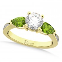 Round Diamond & Pear Peridot Engagement Ring 18k Yellow Gold (1.79ct)