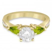 Round Diamond & Pear Peridot Engagement Ring 18k Yellow Gold (1.79ct)
