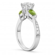 Round Diamond & Pear Peridot Engagement Ring in Platinum (1.79ct)