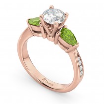 Diamond & Pear Peridot Engagement Ring 14k Rose Gold (0.79ct)