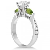 Diamond & Pear Peridot Engagement Ring 14k White Gold (0.79ct)