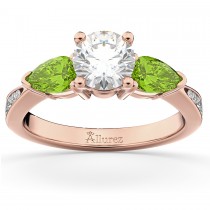 Diamond & Pear Peridot Engagement Ring 18k Rose Gold (0.79ct)