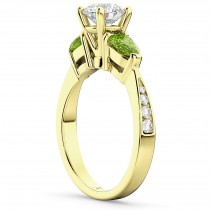 Diamond & Pear Peridot Engagement Ring 18k Yellow Gold (0.79ct)