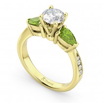 Diamond & Pear Peridot Engagement Ring 18k Yellow Gold (0.79ct)