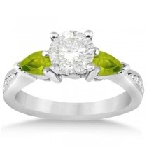 Diamond & Pear Peridot Engagement Ring Palladium (0.79ct)