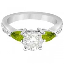 Diamond & Pear Peridot Engagement Ring Platinum (0.79ct)