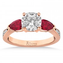 Cushion Diamond & Pear Ruby Gemstone Engagement Ring 14k Rose Gold (1.29ct)