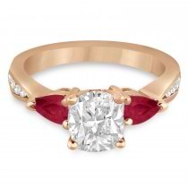 Cushion Diamond & Pear Ruby Gemstone Engagement Ring 18k Rose Gold (1.29ct)