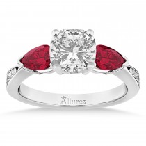 Cushion Diamond & Pear Ruby Gemstone Engagement Ring 18k White Gold (1.29ct)