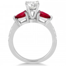 Cushion Diamond & Pear Ruby Gemstone Engagement Ring 18k White Gold (1.29ct)