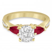 Cushion Diamond & Pear Ruby Gemstone Engagement Ring 18k Yellow Gold (1.29ct)