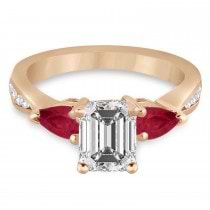 Emerald Diamond & Pear Ruby Gemstone Engagement Ring 14k Rose Gold (1.29ct)
