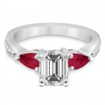 Emerald Diamond & Pear Ruby Gemstone Engagement Ring 14k White Gold (1.29ct)
