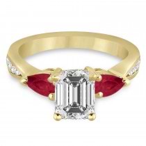 Emerald Diamond & Pear Ruby Gemstone Engagement Ring 14k Yellow Gold (1.29ct)