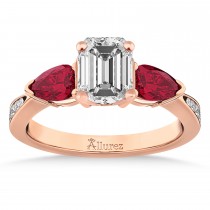Emerald Diamond & Pear Ruby Gemstone Engagement Ring 18k Rose Gold (1.29ct)