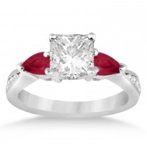 Emerald Diamond & Pear Ruby Gemstone Engagement Ring Platinum (1.29ct)