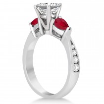 Princess Diamond & Pear Ruby Gemstone Engagement Ring 14k White Gold (1.29ct)