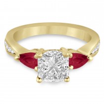 Princess Diamond & Pear Ruby Gemstone Engagement Ring 14k Yellow Gold (1.29ct)