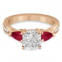 Princess Diamond & Pear Ruby Gemstone Engagement Ring 18k Rose Gold (1.29ct)