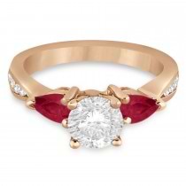 Round Diamond & Pear Ruby Gemstone Engagement Ring 14k Rose Gold (1.29ct)