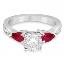 Round Diamond & Pear Ruby Gemstone Engagement Ring 14k White Gold (1.29ct)