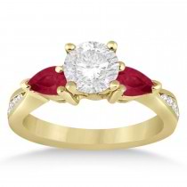 Round Diamond & Pear Ruby Gemstone Engagement Ring 14k Yellow Gold (1.29ct)
