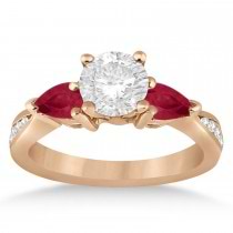Round Diamond & Pear Ruby Gemstone Engagement Ring 18k Rose Gold (1.29ct)