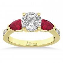 Cushion Diamond & Pear Ruby Gemstone Engagement Ring 14k Yellow Gold (1.79ct)