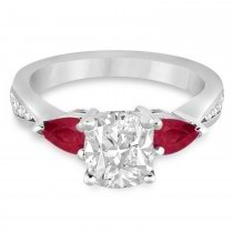 Cushion Diamond & Pear Ruby Gemstone Engagement Ring 18k White Gold (1.79ct)