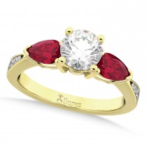 Round Diamond & Pear Ruby Gemstone Engagement Ring 14k Yellow Gold (1.79ct)